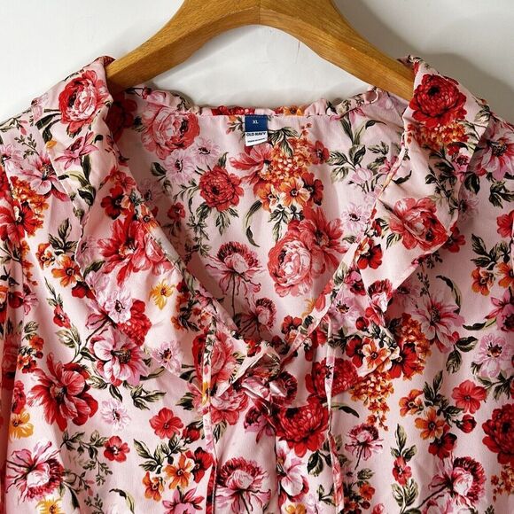 Old Navy Top XL Floral Boho Peasant Blouse Puff Sleeve Ruffle Bloomcore NWT - Picture 3 of 13